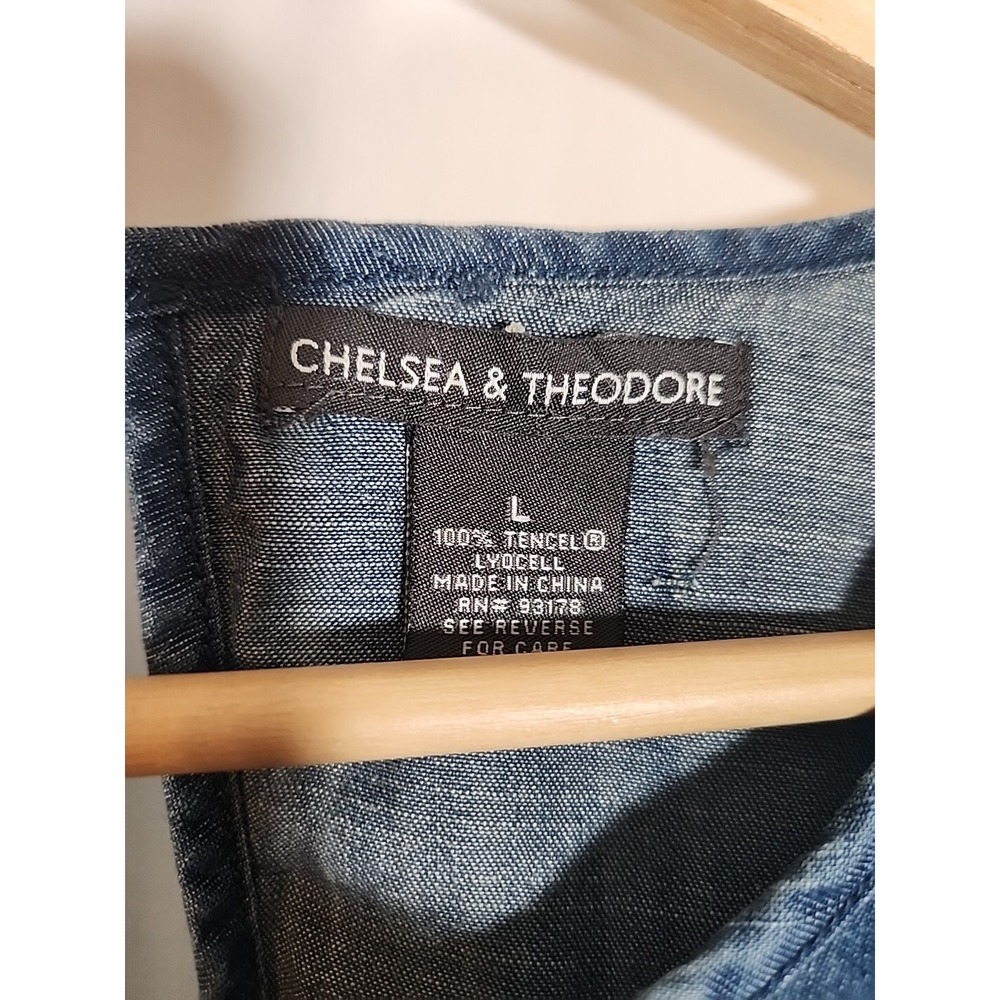 Chelsea & Theodore Peplum Embroidered Floral Top Chambray Blouse‎ Boho Womens L - Picture 2 of 13